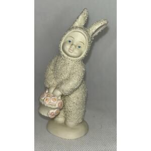 Dept 56 Snowbunnies "Basket of Cheer" Bunny w/Pink Flowers in Basket Figurine